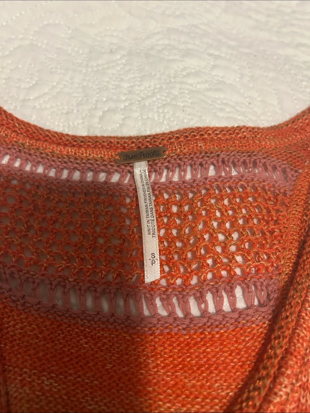 Free People Orange Open-Knit Striped Tank Top Live Bird Size Small